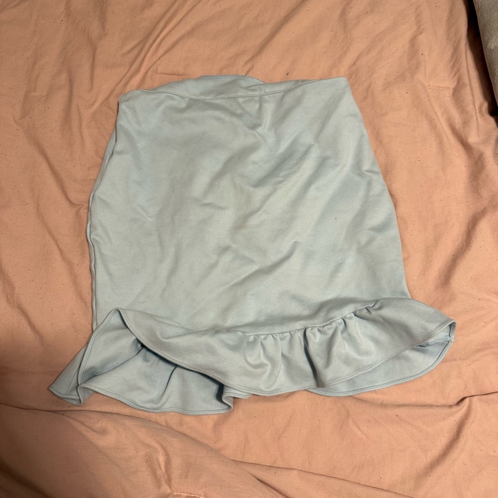 Elegant Blue Ruffle Hem Skirt